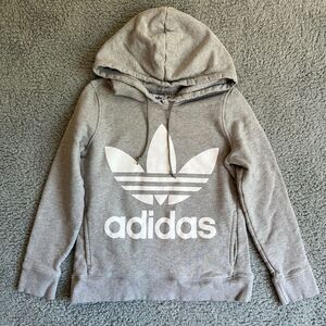 Adidas Hoodie Size Small Gray Big Trefoil Logo Hooded Sweatshirt
